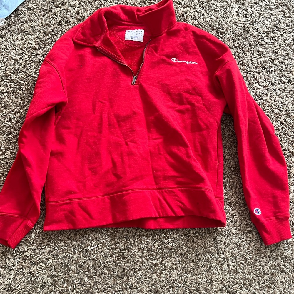 Champion Red Hoodie with Stand-Up Collar and Full-Length Zipper